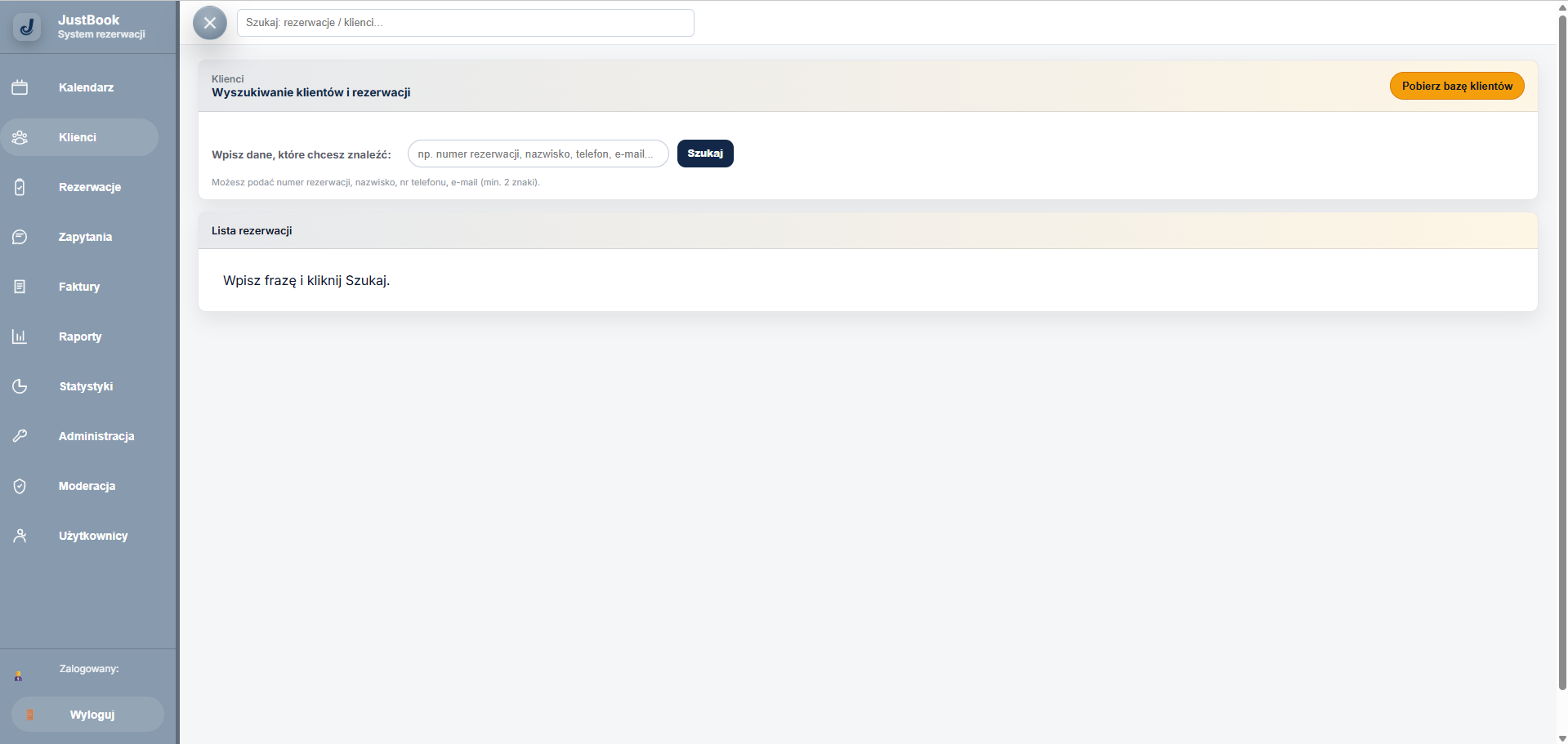 Wyszukiwanie klientów i rezerwacji